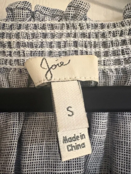 Joie Blue and White Grid Smocked Neck Top - Picture 2 of 5